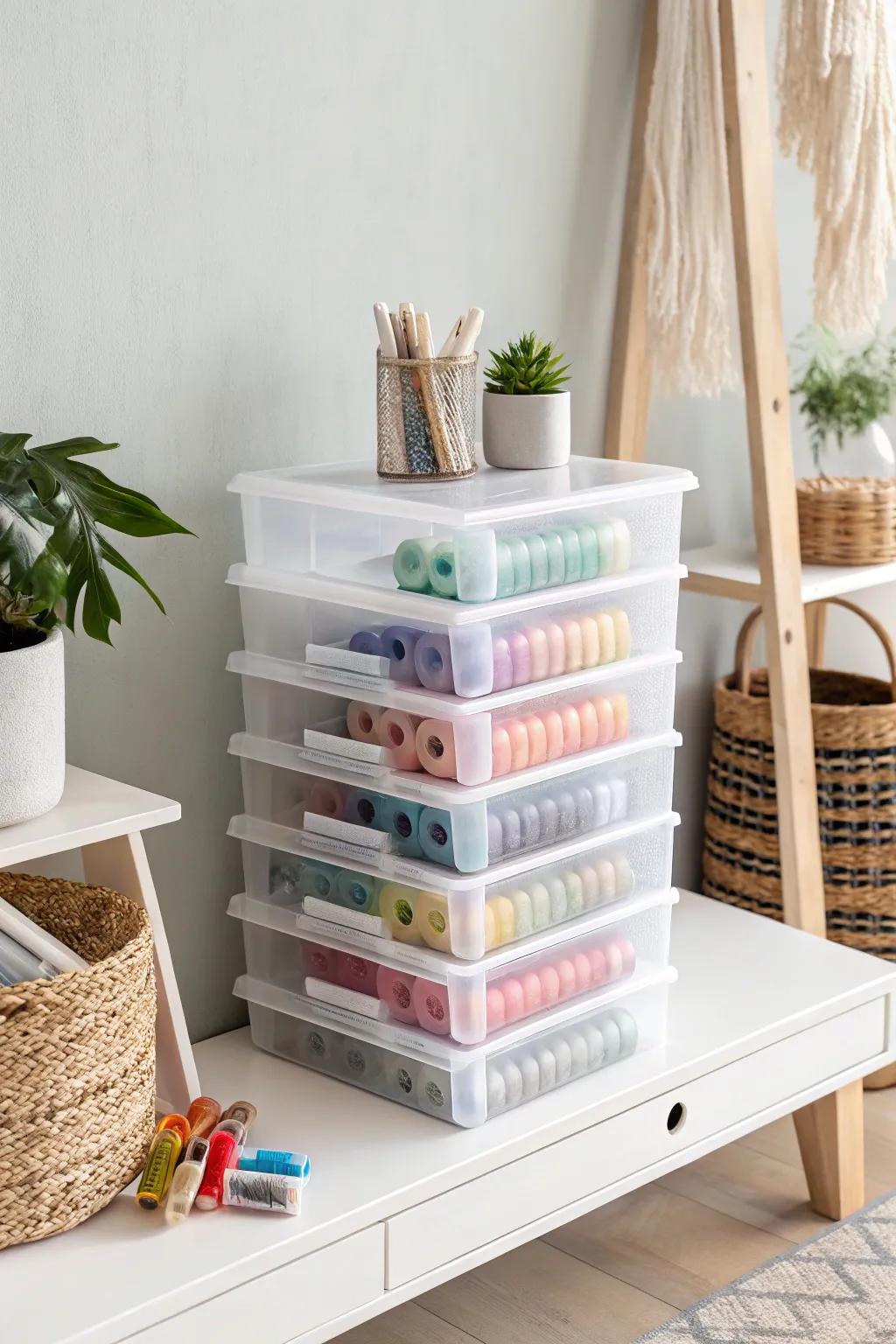 Elevate your creativity with clear plastic bins: the perfect blend of organization and style.