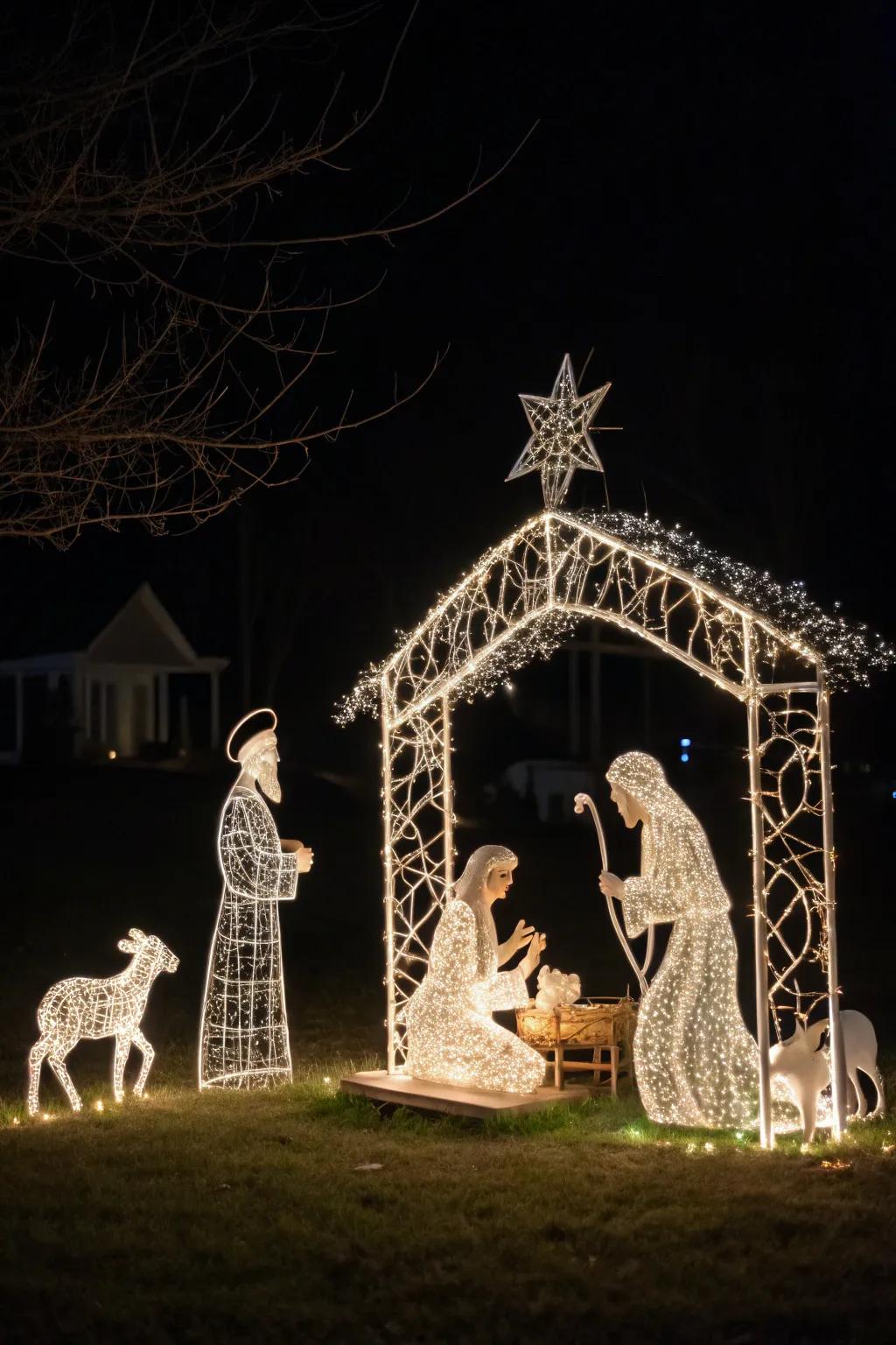 A wire frame nativity brings elegance and simplicity to the decor.