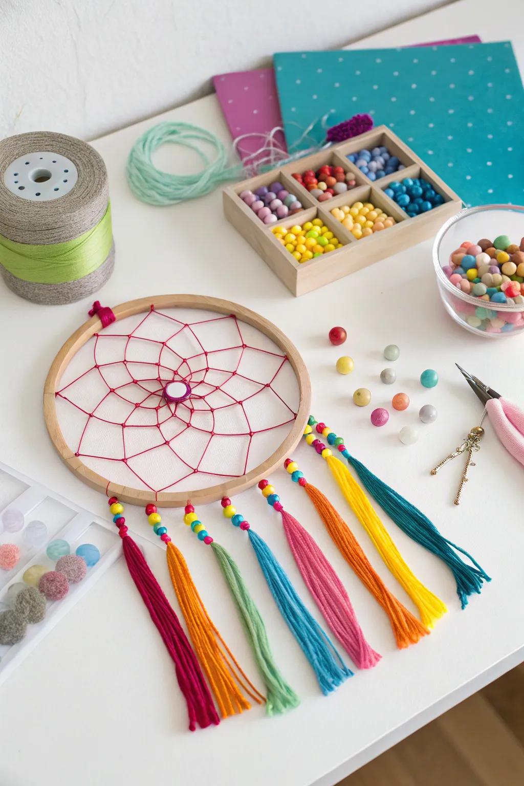 A DIY dreamcatcher kit for a creative crafting experience.