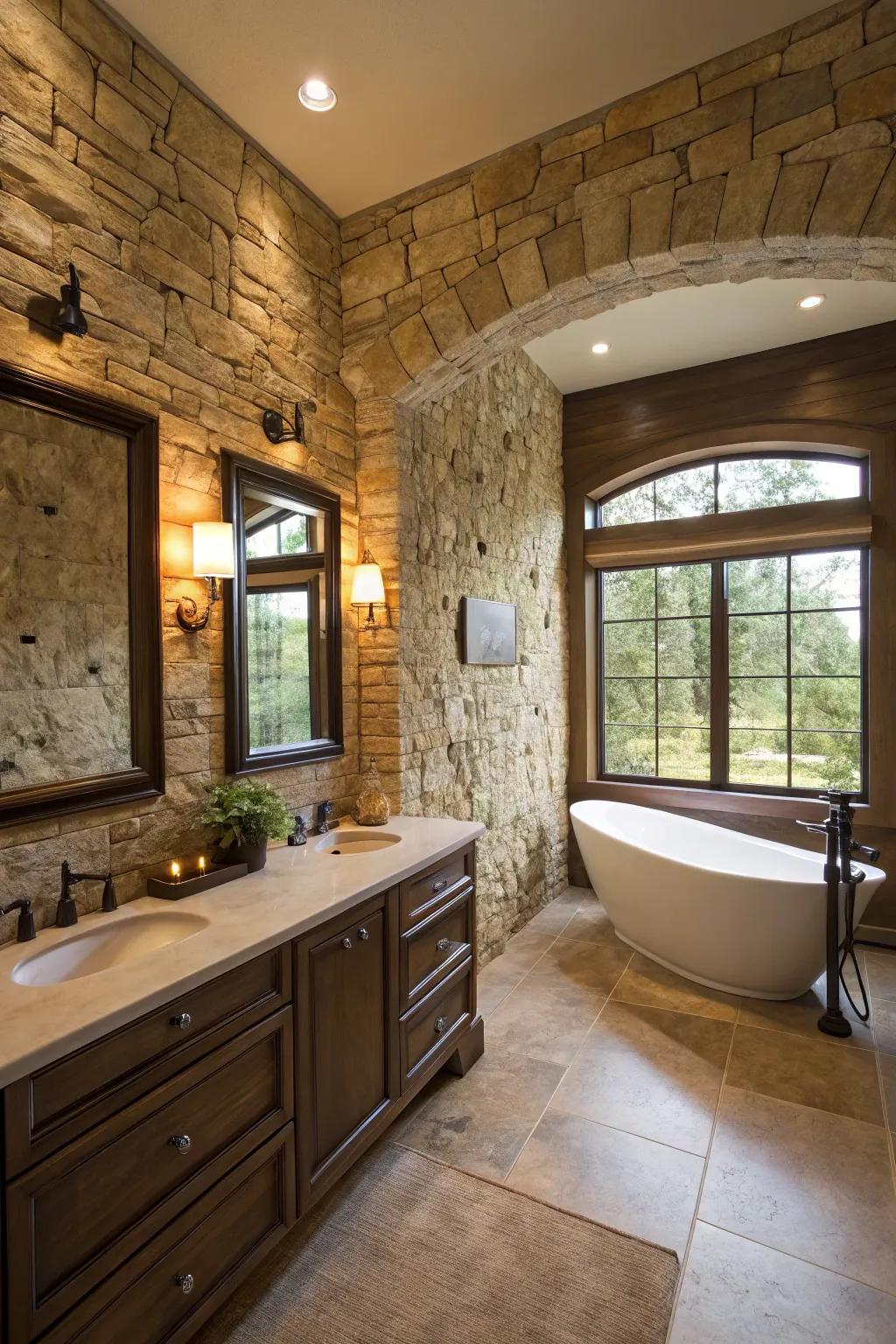 Textured walls create depth and interest in this elegantly designed master bathroom.