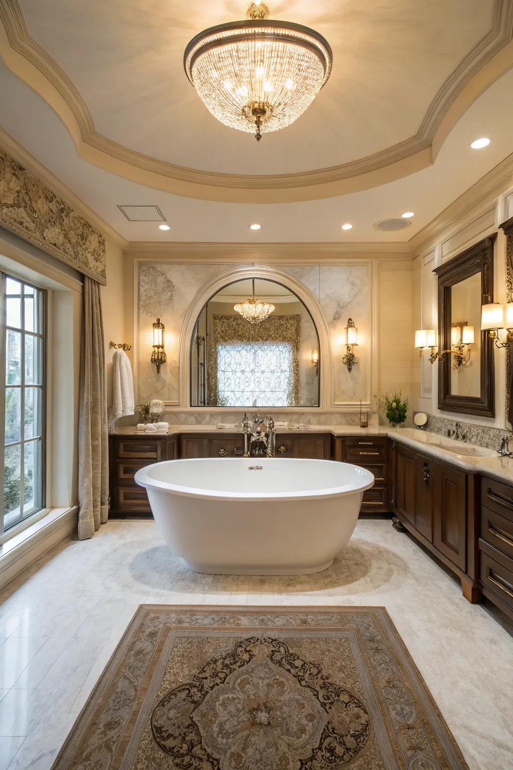 An oval tub bringing soft elegance and harmony to a stylish bathroom.