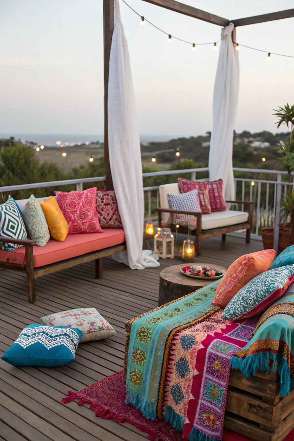 Colorful fabrics add vibrancy to your deck.