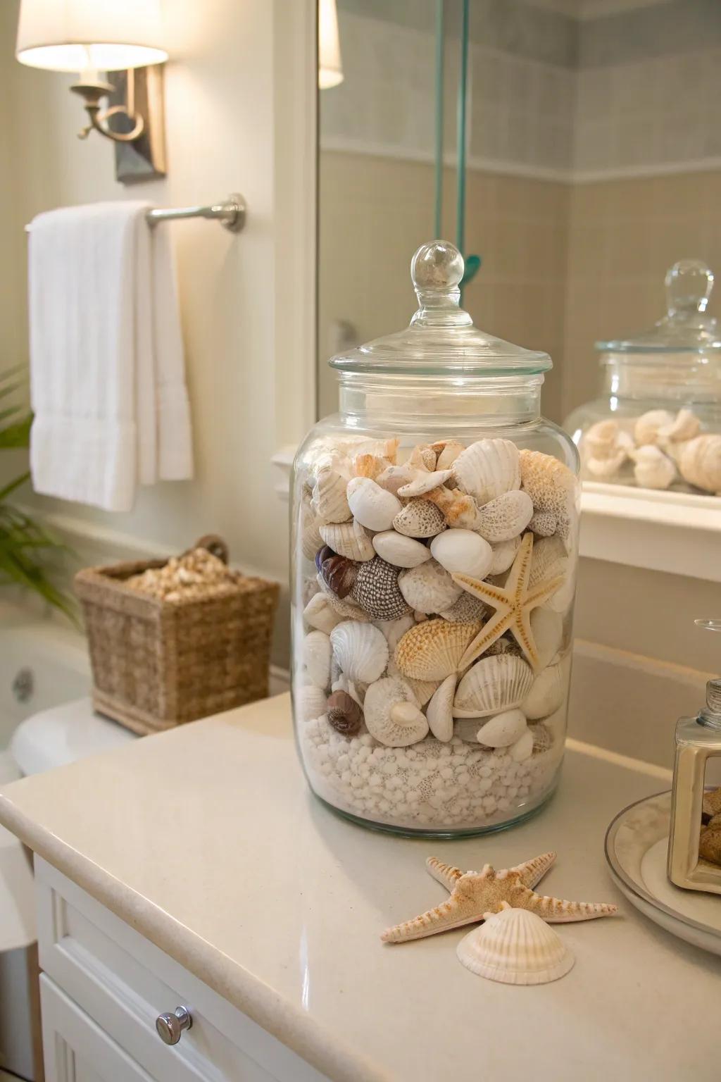 Bring the beach to your bathroom with a shell collection.