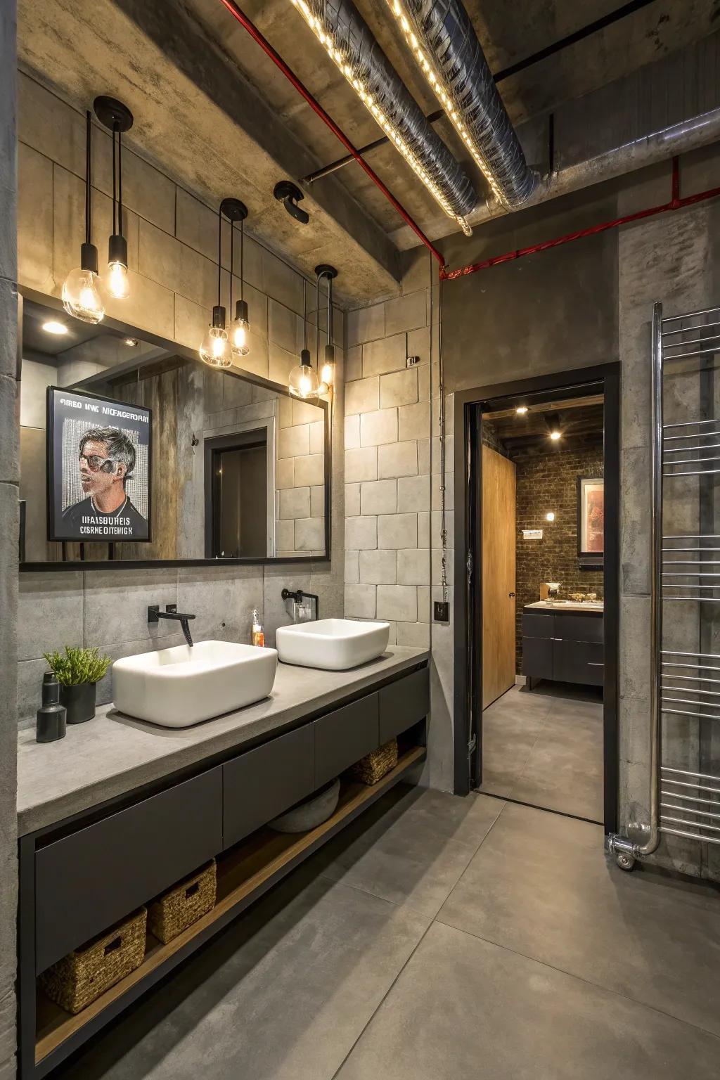 Industrial soffits bring a contemporary edge to bathroom designs.