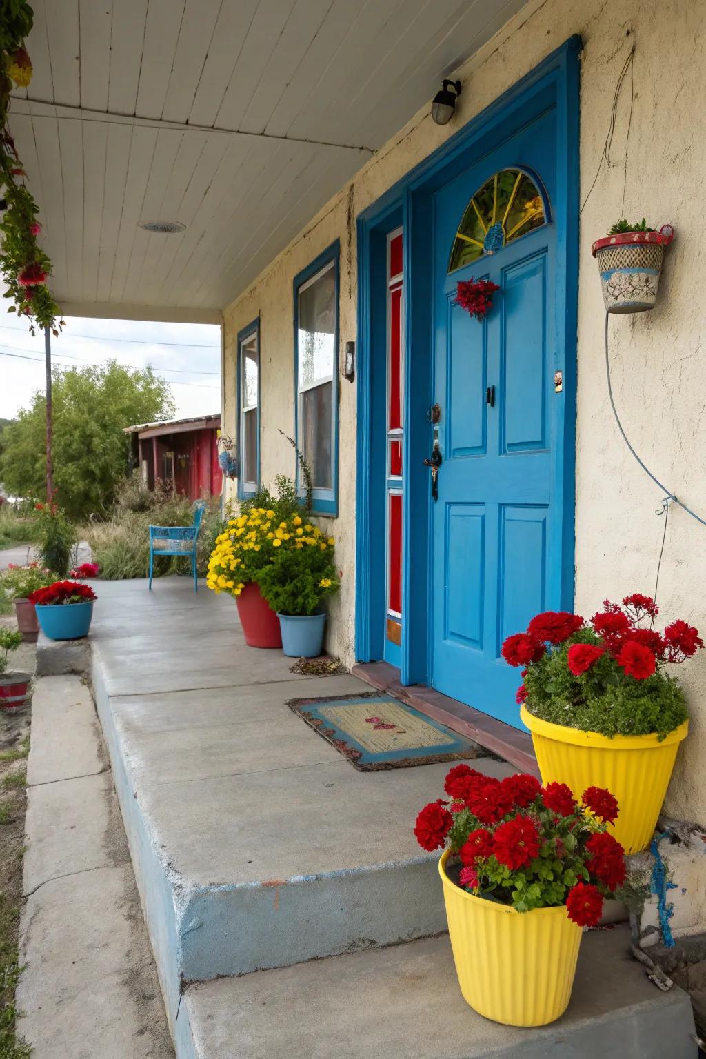 Painted accents bring color and personality to a porch.