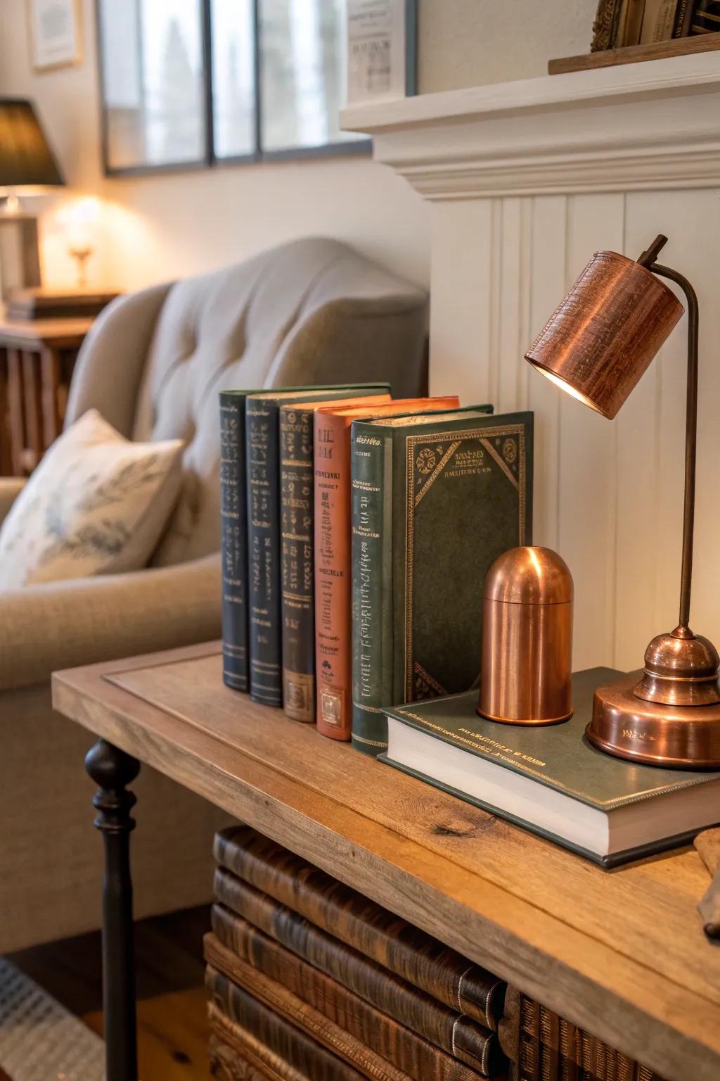 Add a stylish touch to your bookshelf with copper bookends.