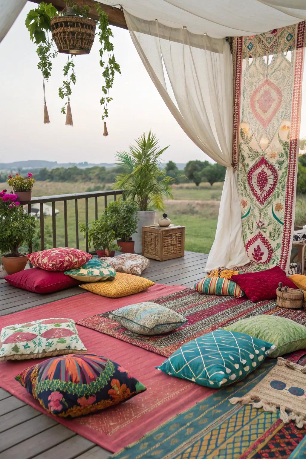 Colorful fabric adds vibrancy and personality to this lively deck.