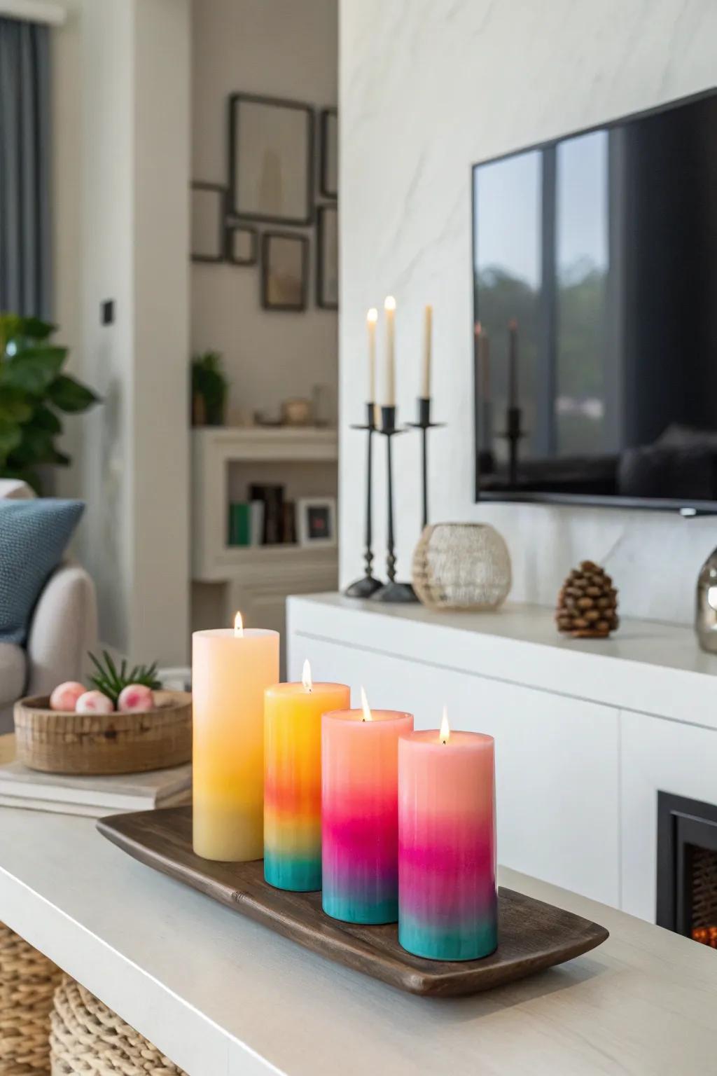 Modern candles with a vibrant ombre effect.