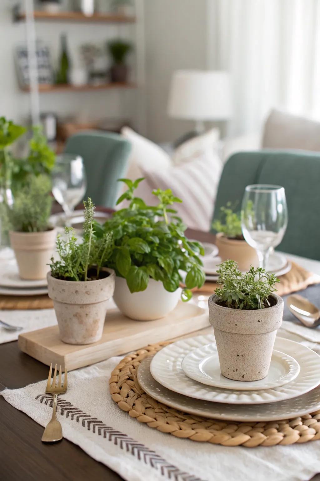 Dining with a touch of greenery for a fresh atmosphere.