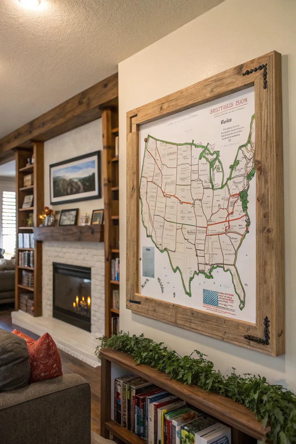 Memorialize dad's journeys with custom map art.