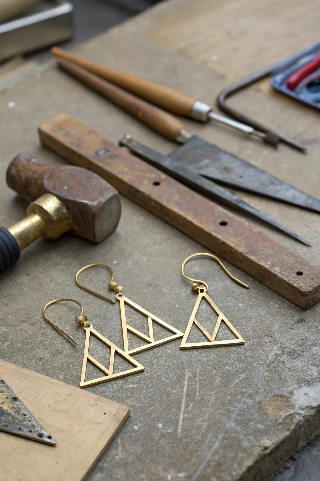 Striking geometric brass earrings for a modern look.