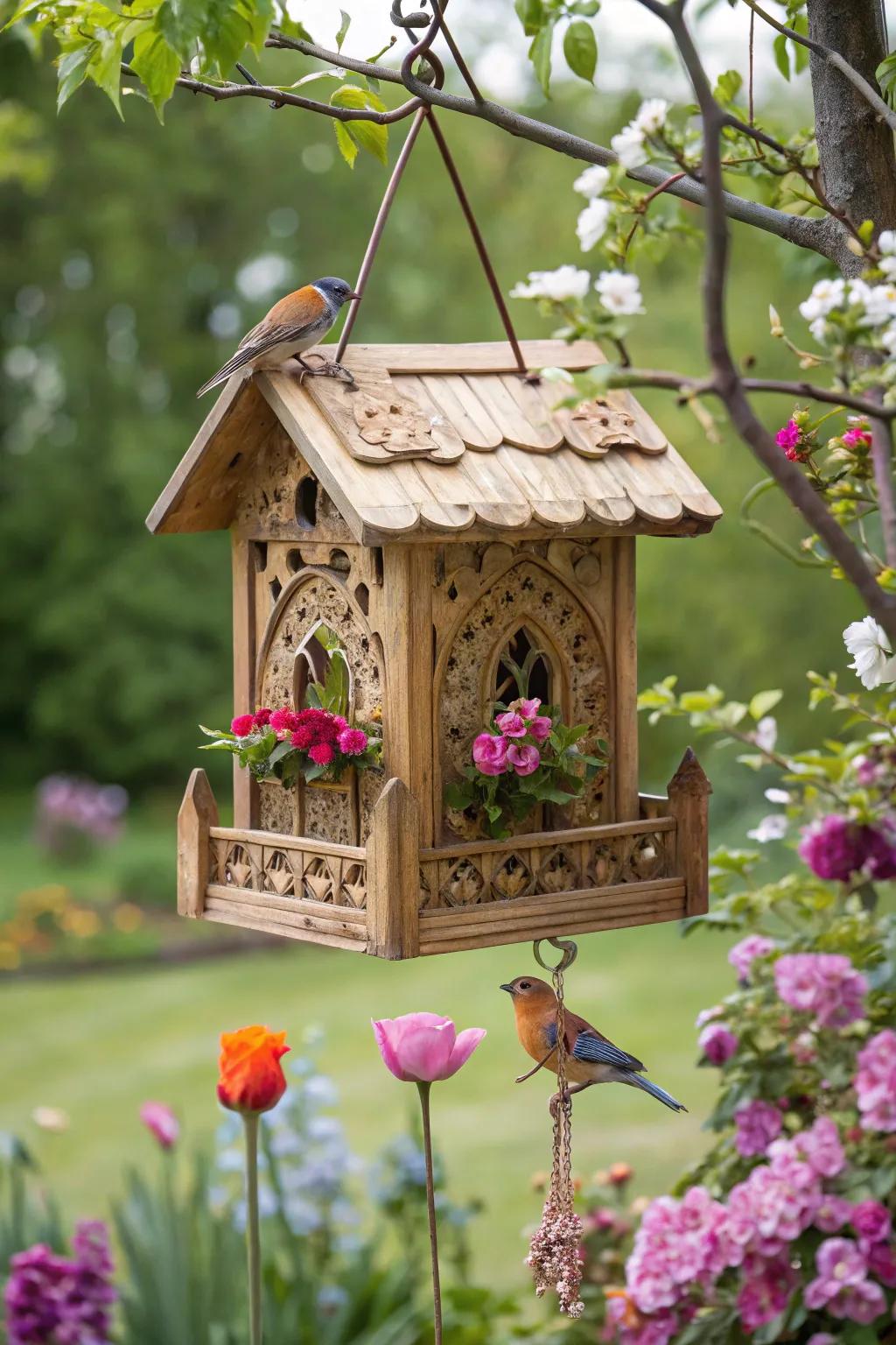 Invite nature to your garden with a whimsical wooden bird feeder.