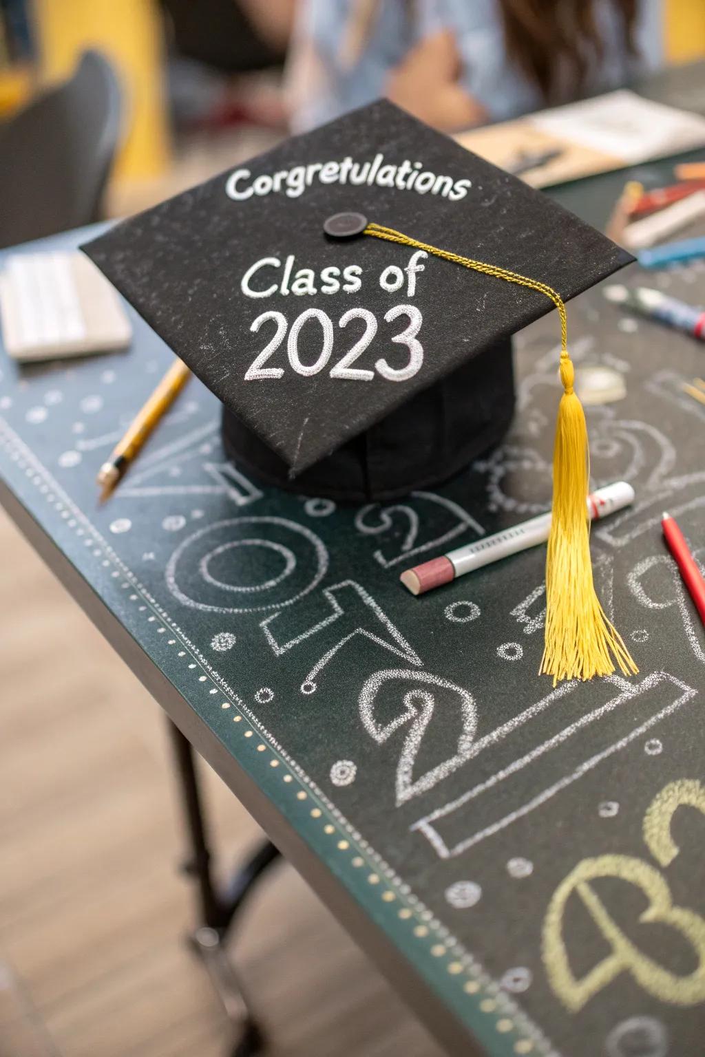 Get creative with a DIY chalkboard graduation cap.