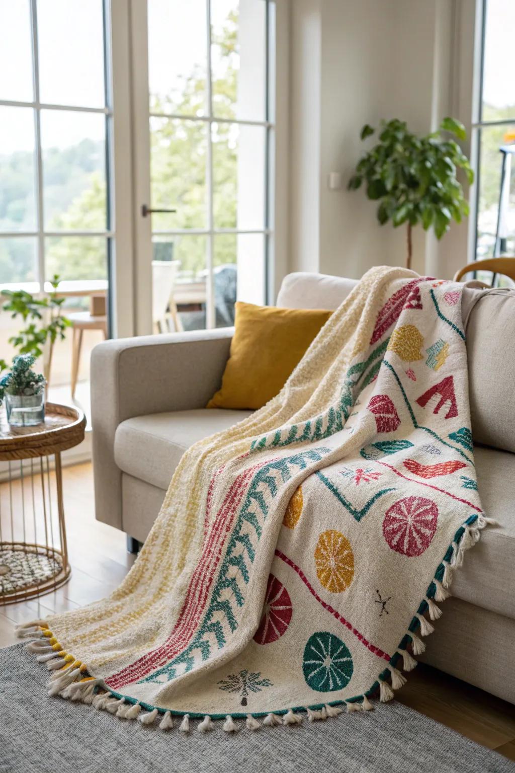 An artistic throw blanket for warmth and style.