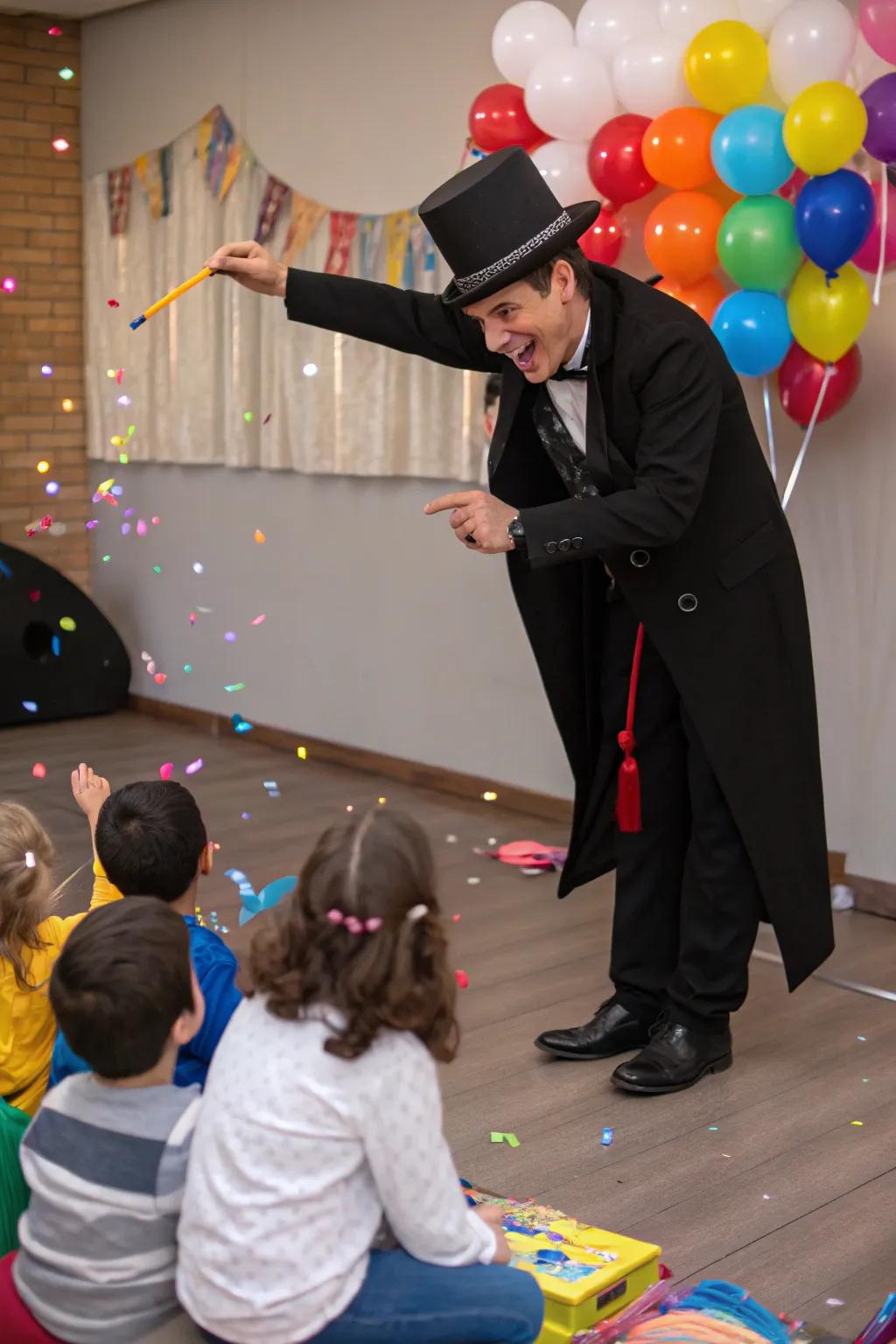 A captivating magic show wowing the kids.