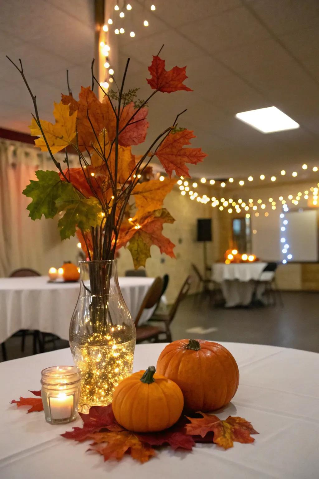 Personalized event décor with themed vase lights and decorations.