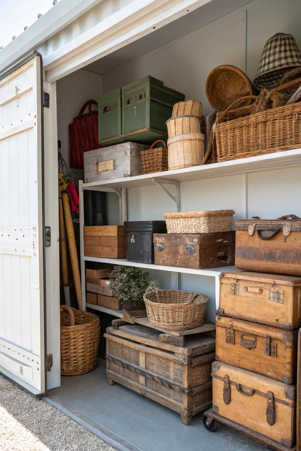 Repurposing items creatively adds functionality to your storage unit.