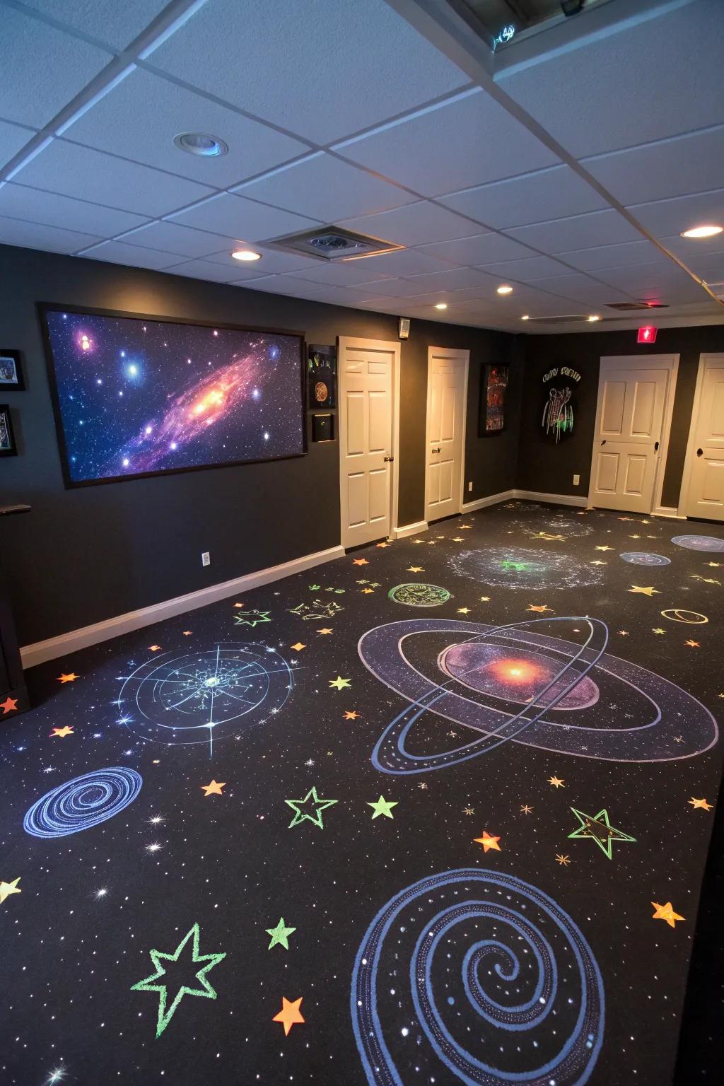 A galaxy theme brings the wonders of space into your basement.