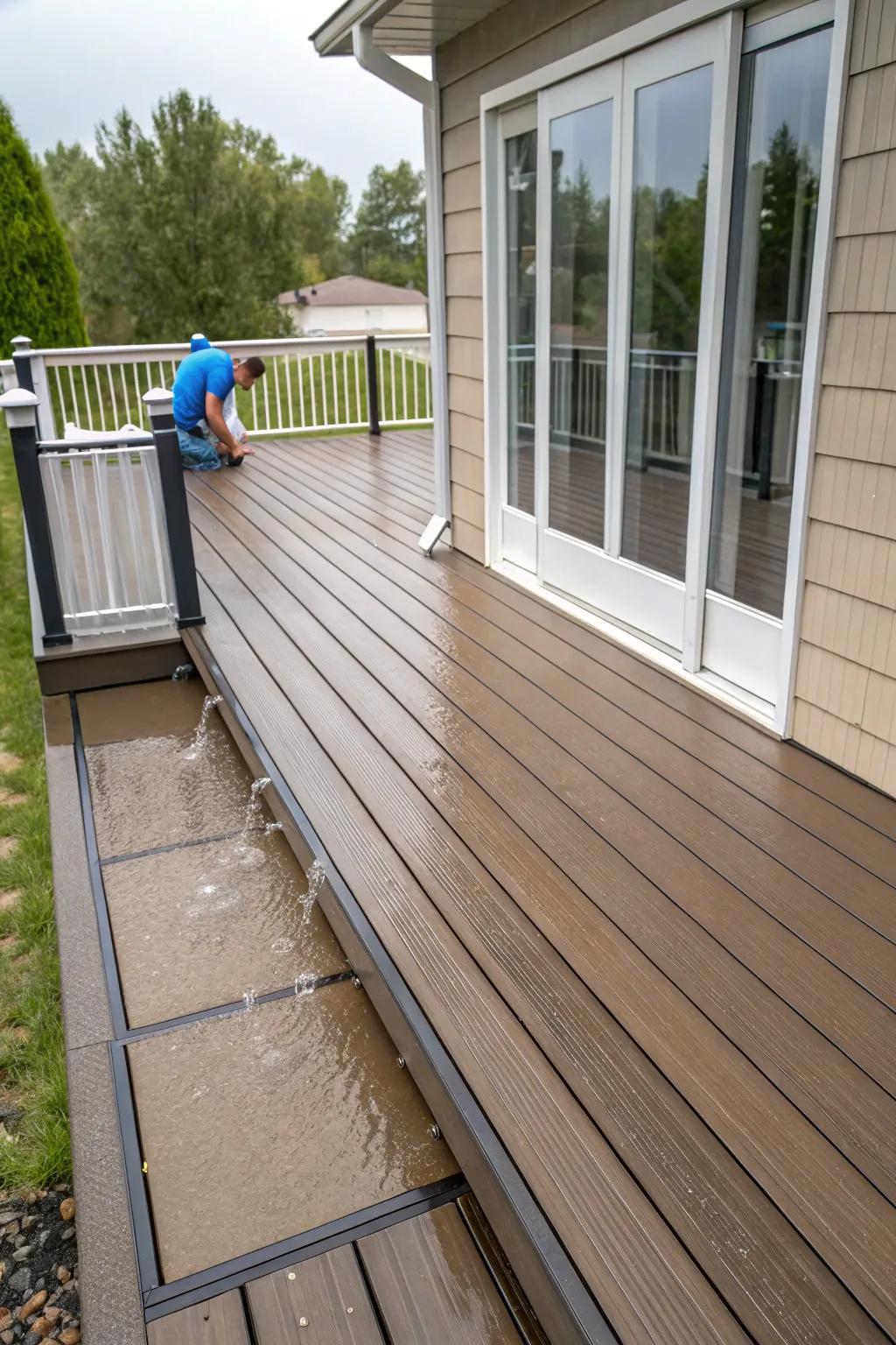 Maximizing deck usage with water-shedding composite surfaces.