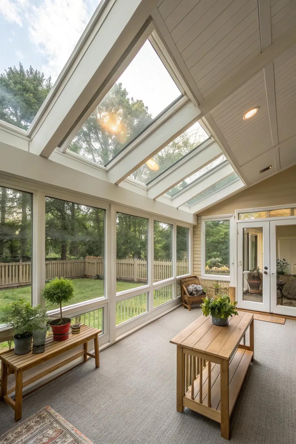 Skylights bring in natural light, enhancing the openness of your porch.