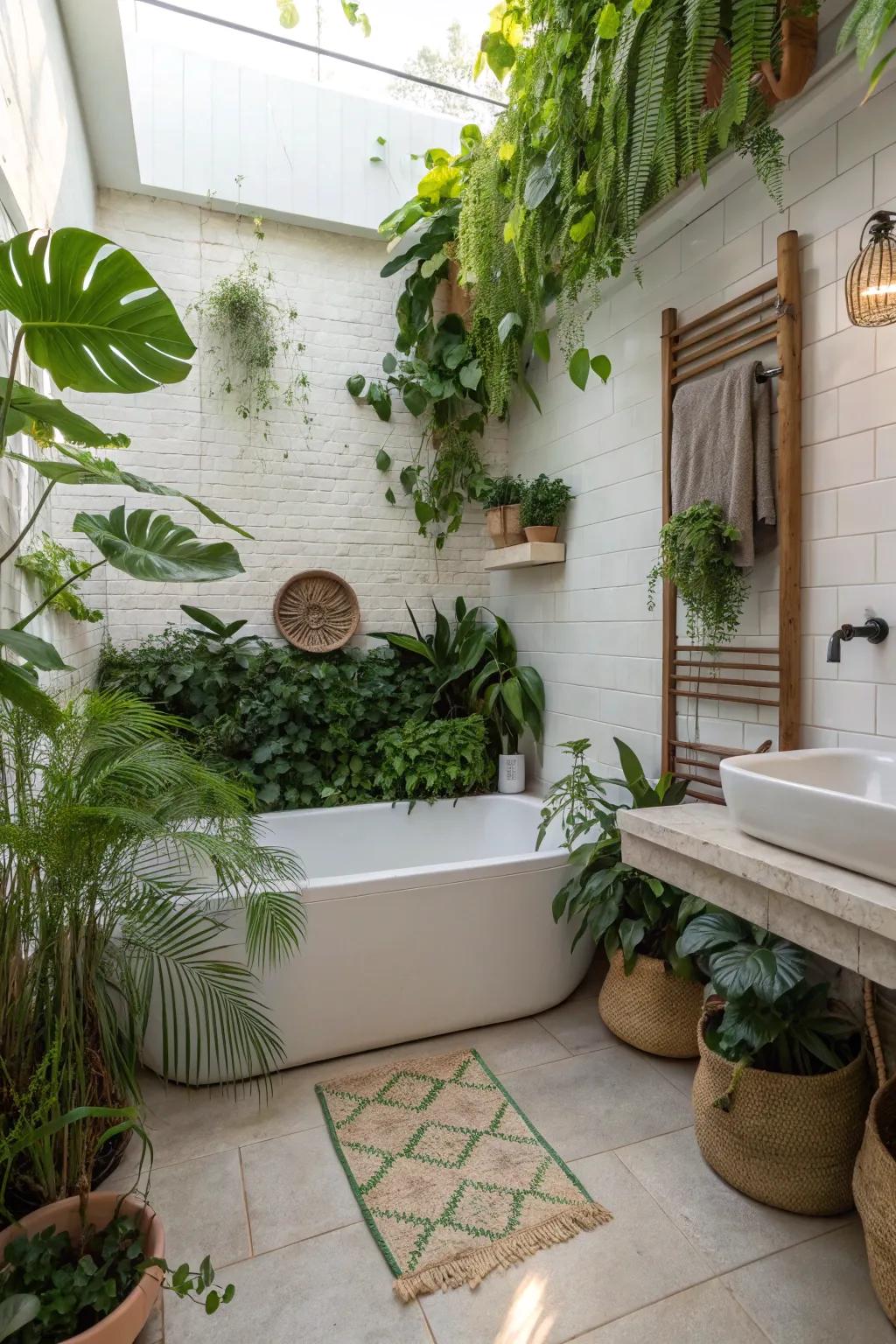 Greenery can bring life and vitality to your bathroom.