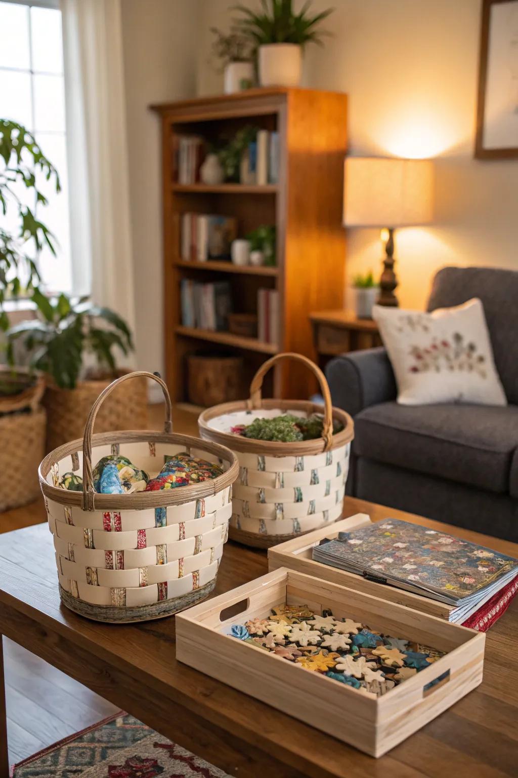 Decorative baskets provide functional storage while enhancing your decor.