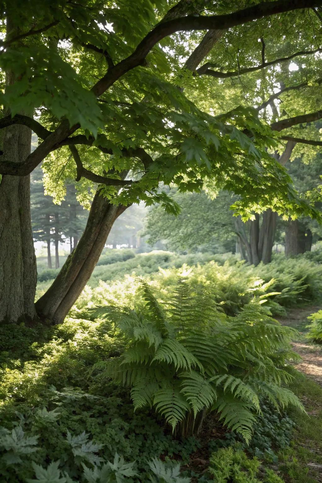 Maidenhair Ferns offer delicate beauty in shade.