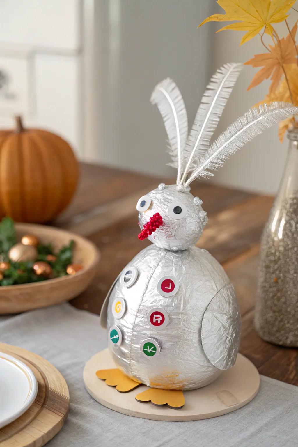 Craft a whimsical robot turkey with minimalist charm and boho flair!