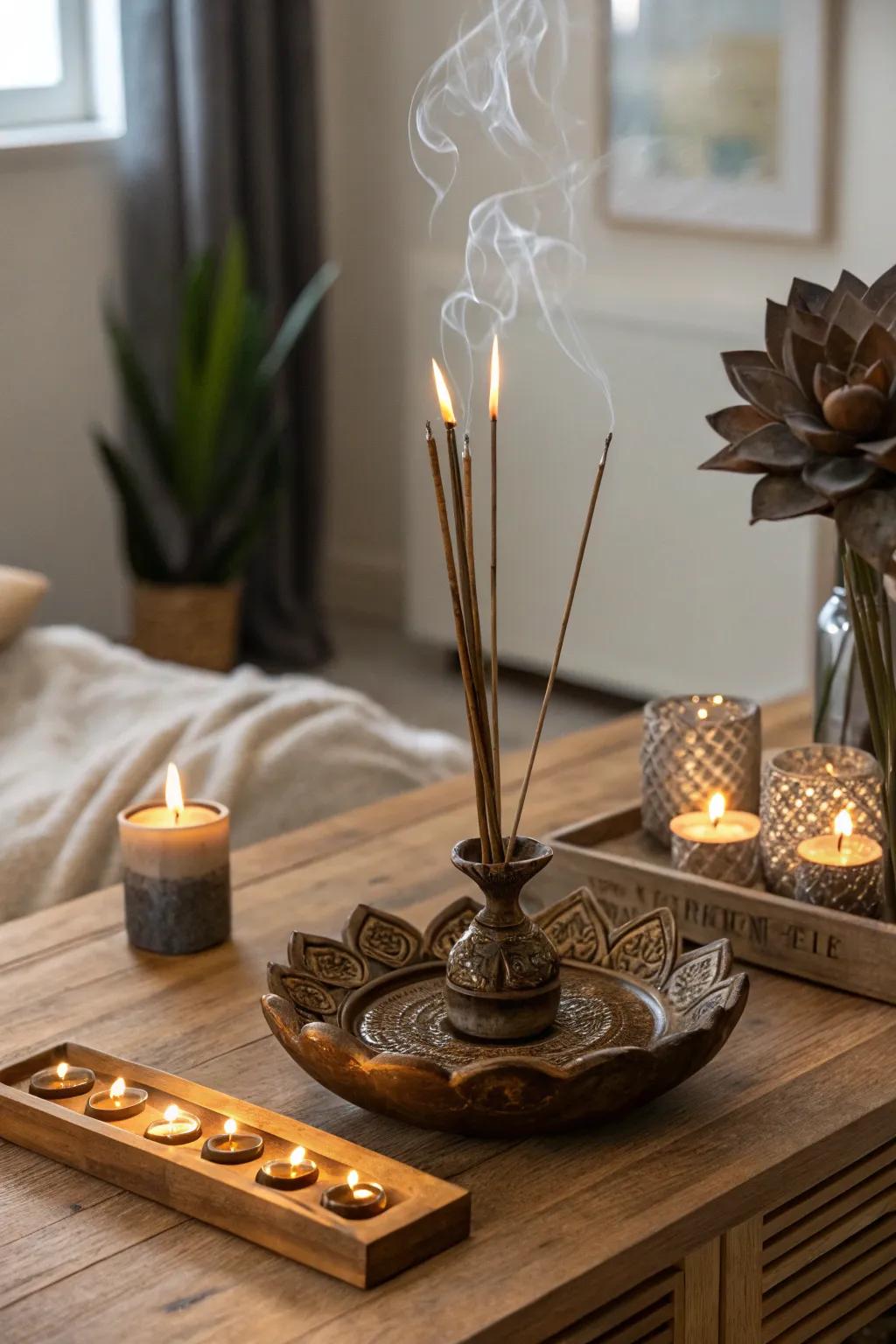 Incense sticks and holders bring a sense of tranquility to the home.