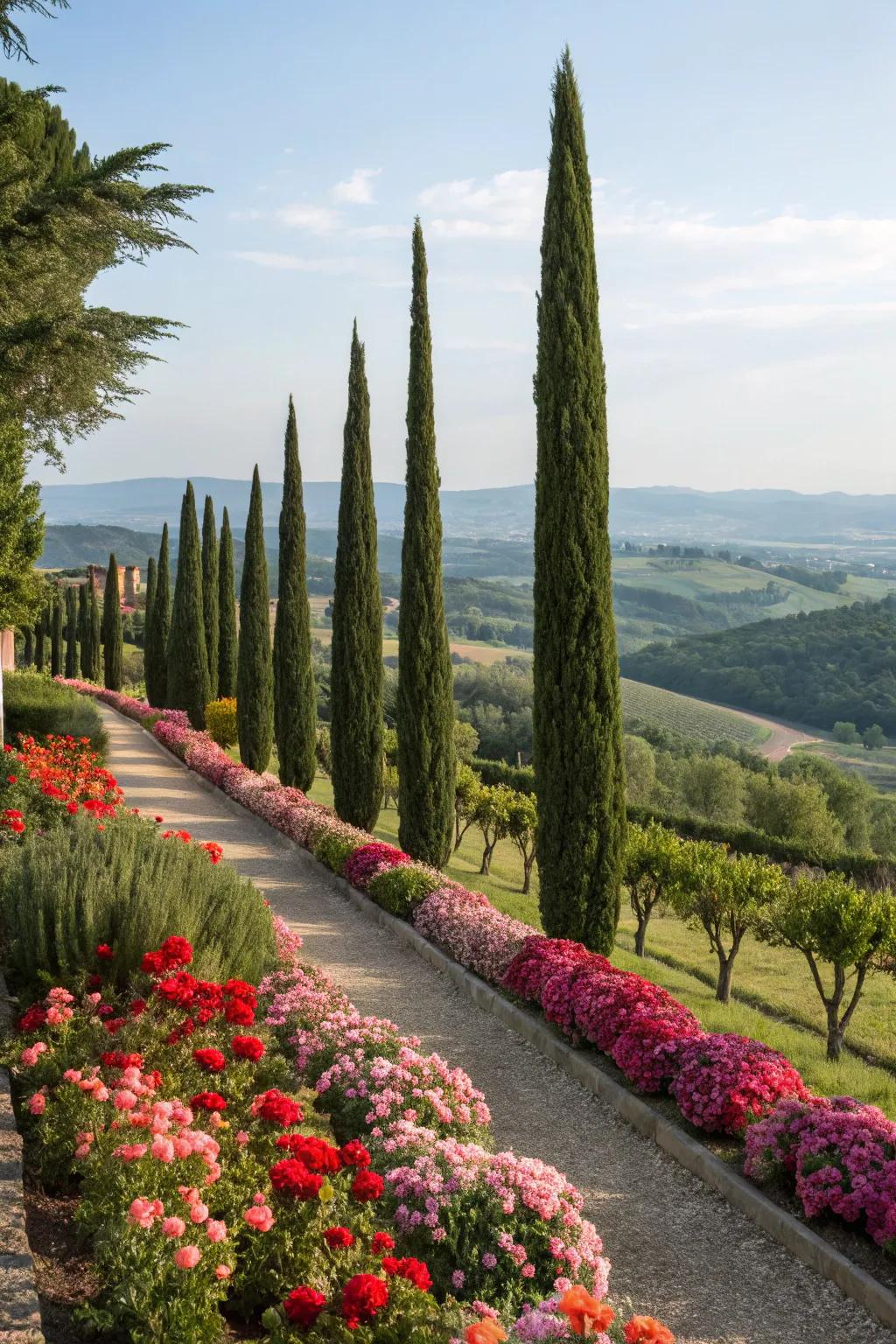 Add depth to your landscape with layered Italian cypress trees.