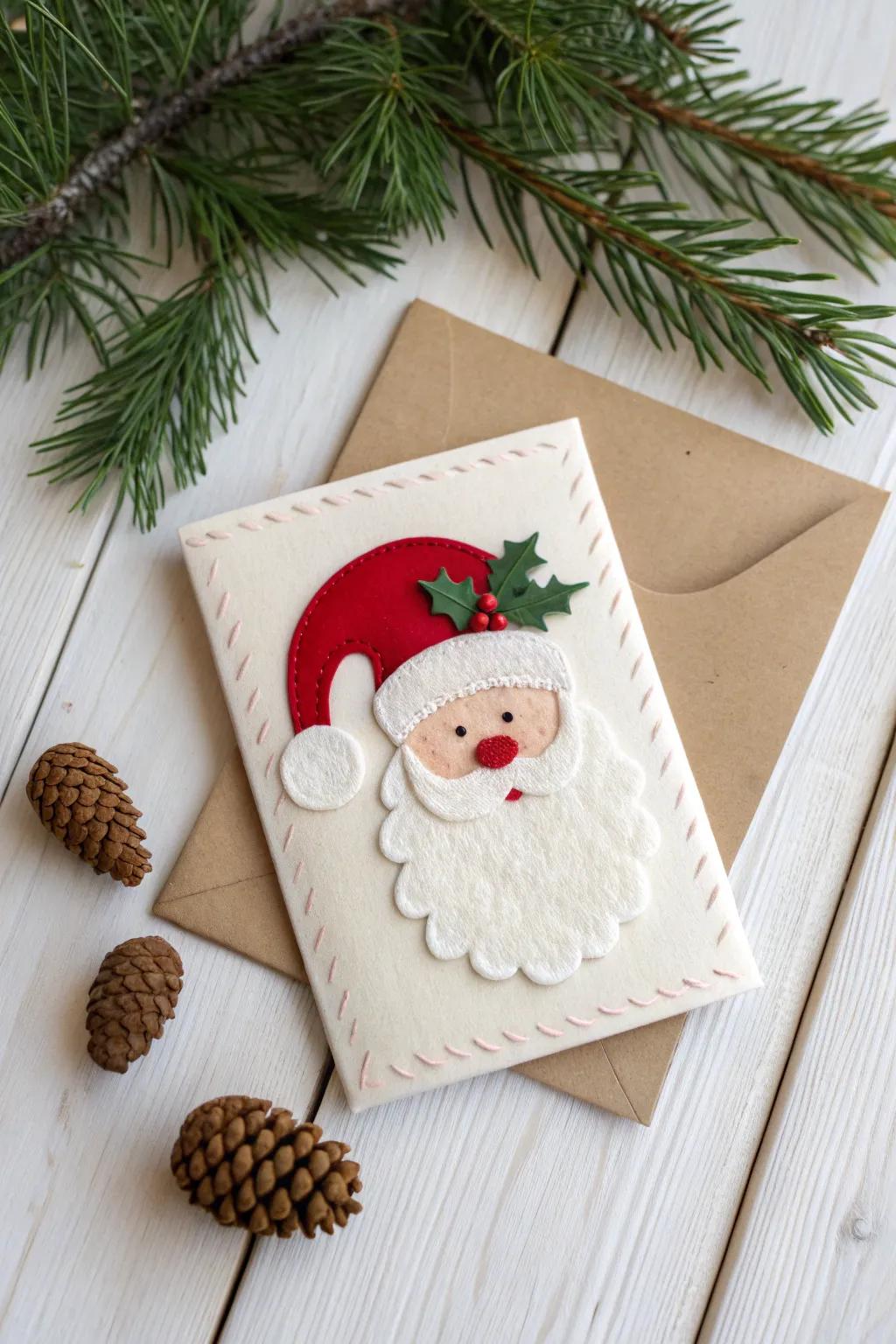 Craft your holiday cheer with minimalist charm: Felt Santa Christmas Cards!