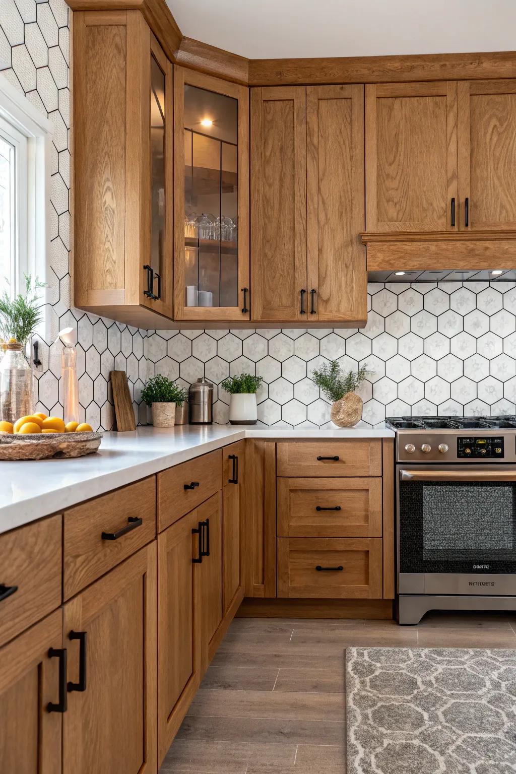 Hexagon tiles adding a playful geometric touch to the kitchen.