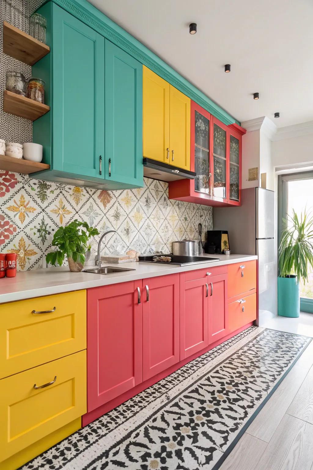 Experiment with cabinet colors to add personality and style to your kitchen.