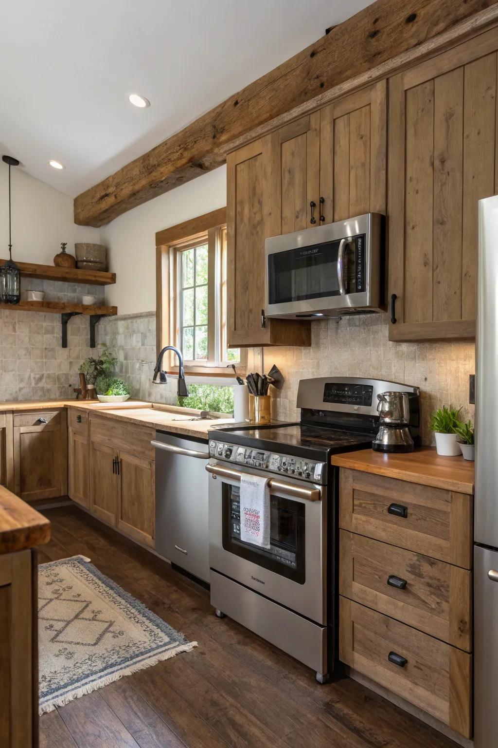 A harmonious blend of modern and rustic styles.