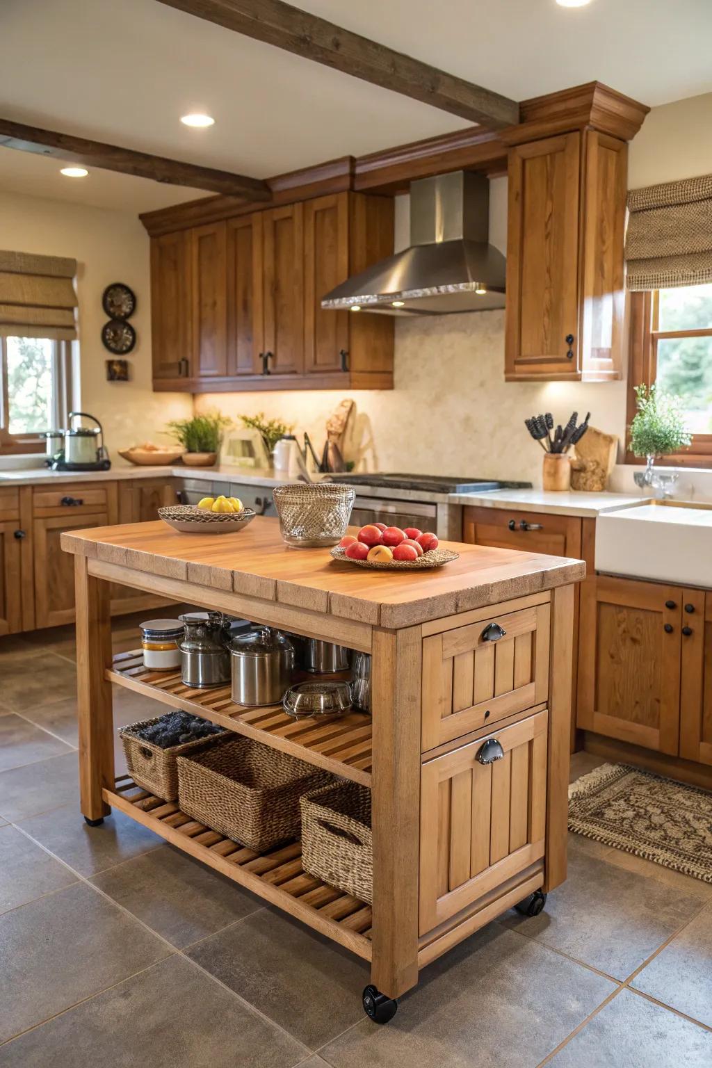 A functional butcher block that enhances kitchen practicality.