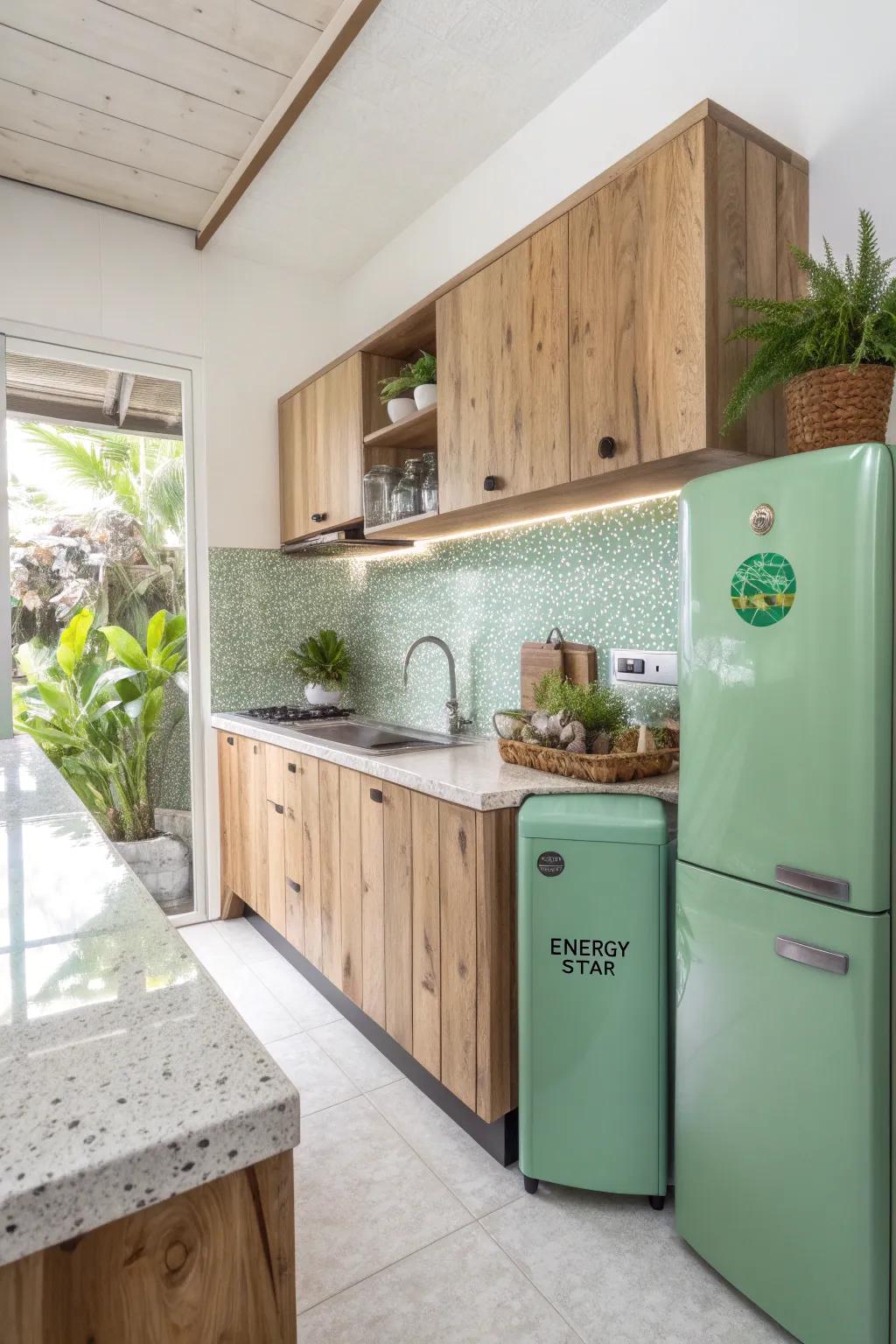 Sustainable materials and practices create an eco-friendly kitchen.