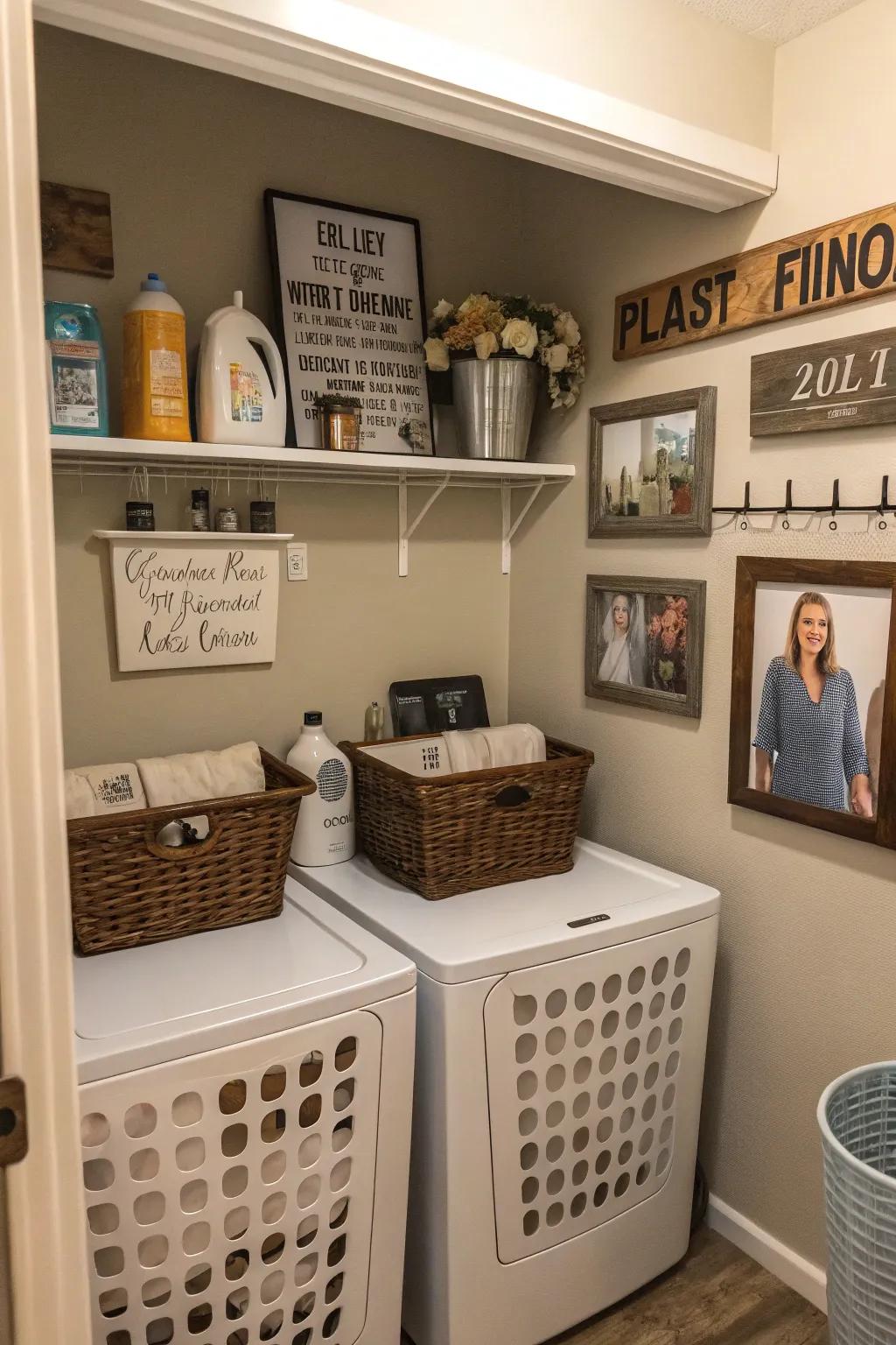 Personalize your laundry closet with unique decor that reflects your style.