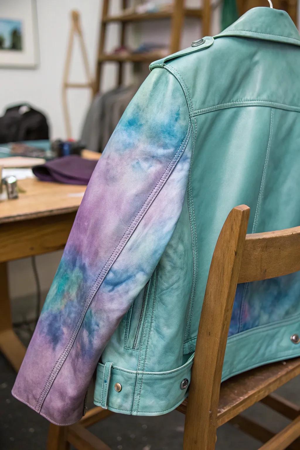 Transform your leather jacket into a masterpiece with watercolor effects—where craftsmanship meets artistry.