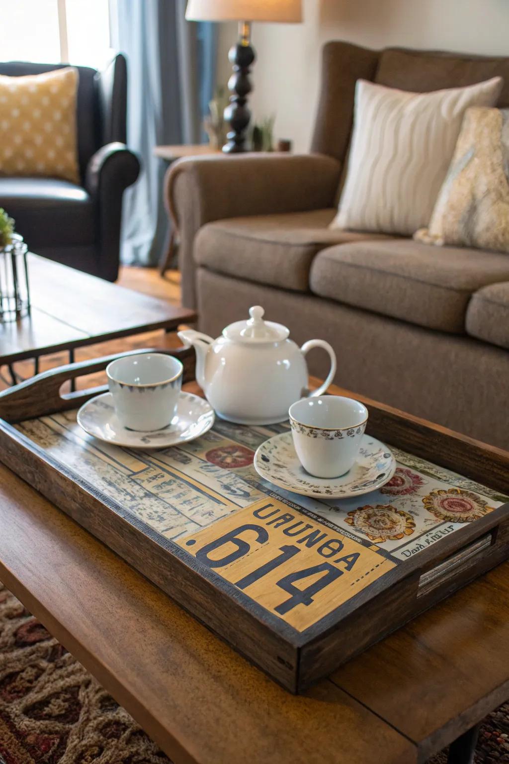 Serve your guests with a uniquely crafted DIY tray.