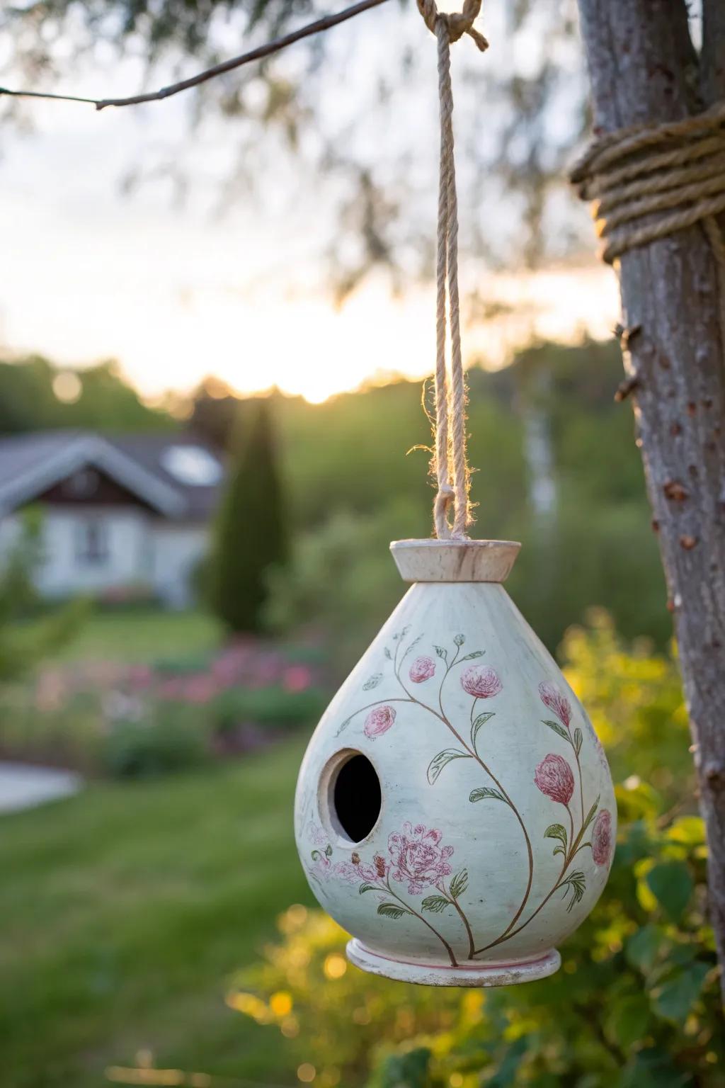 Transform light bulbs into charming birdhouses for a touch of whimsy in your garden.