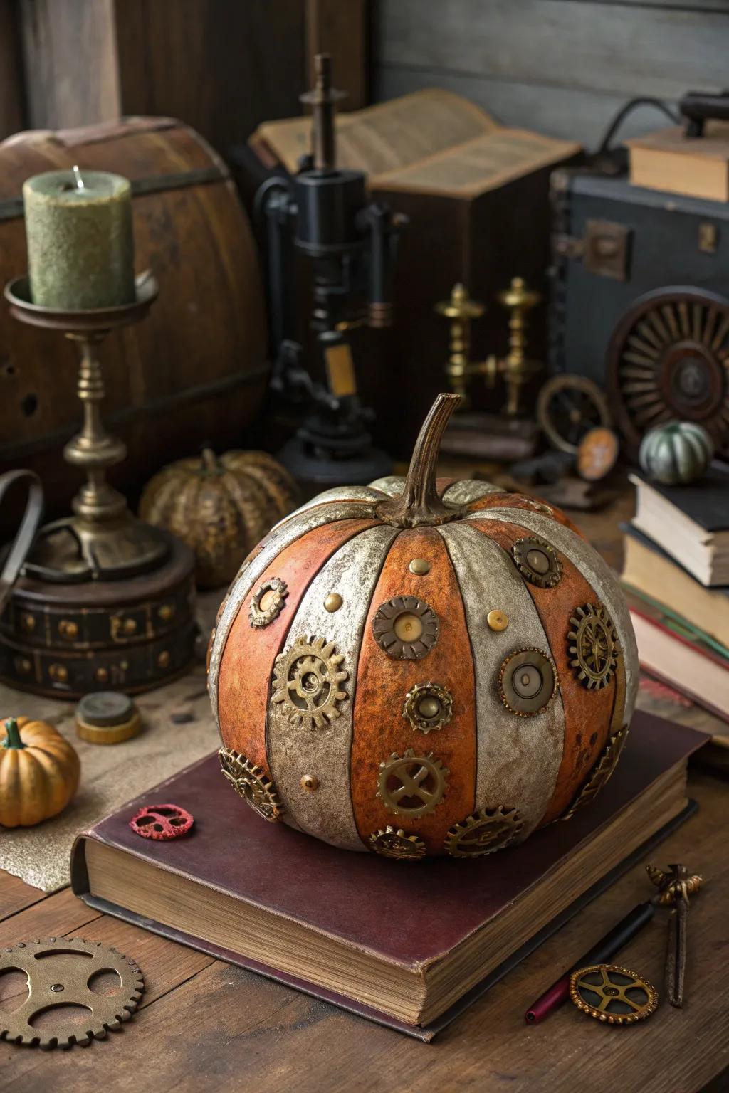 Step into the future with a steampunk-themed pumpkin that's truly unique.