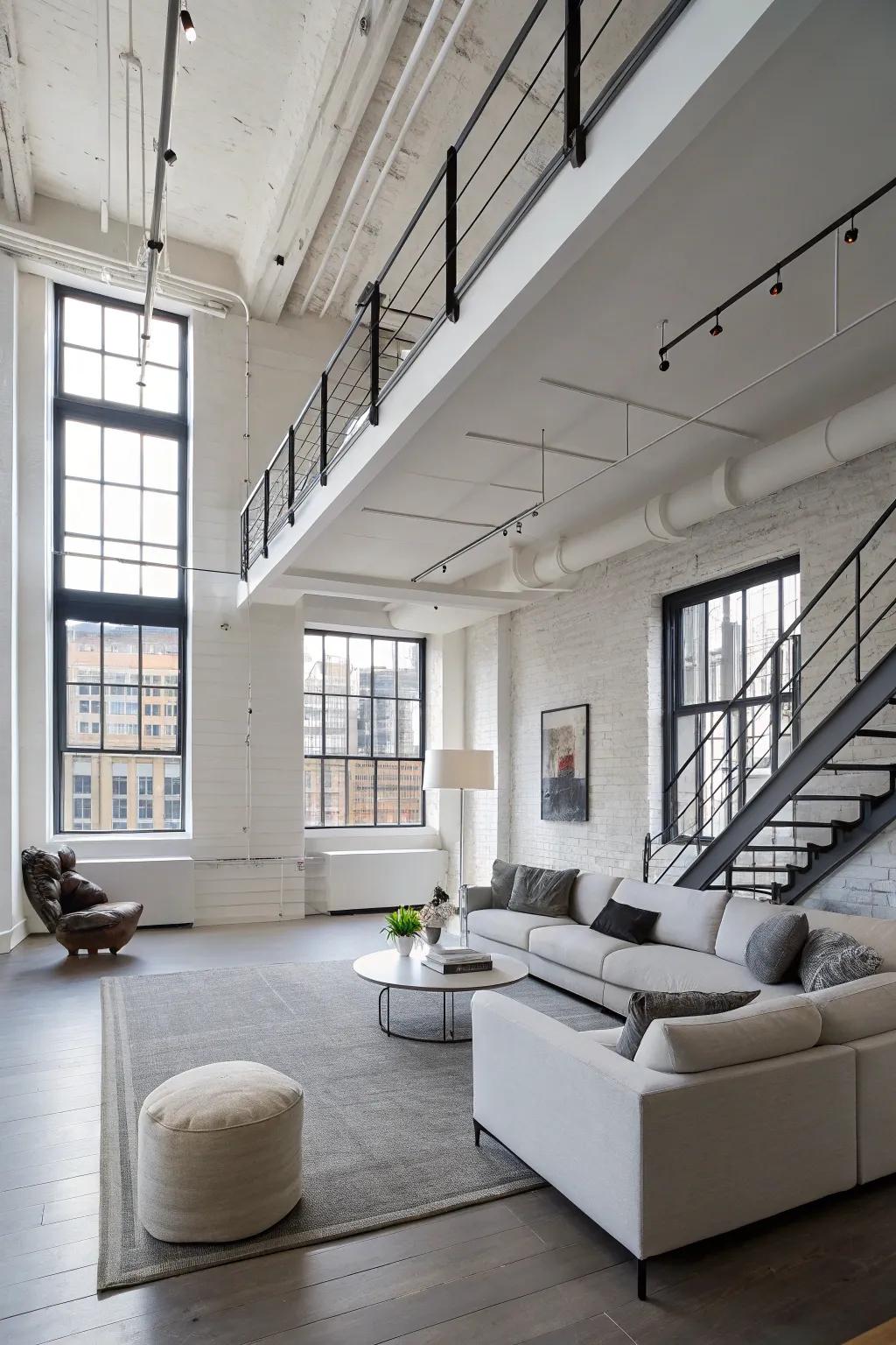 Enhance your loft's spaciousness with minimalist decor.