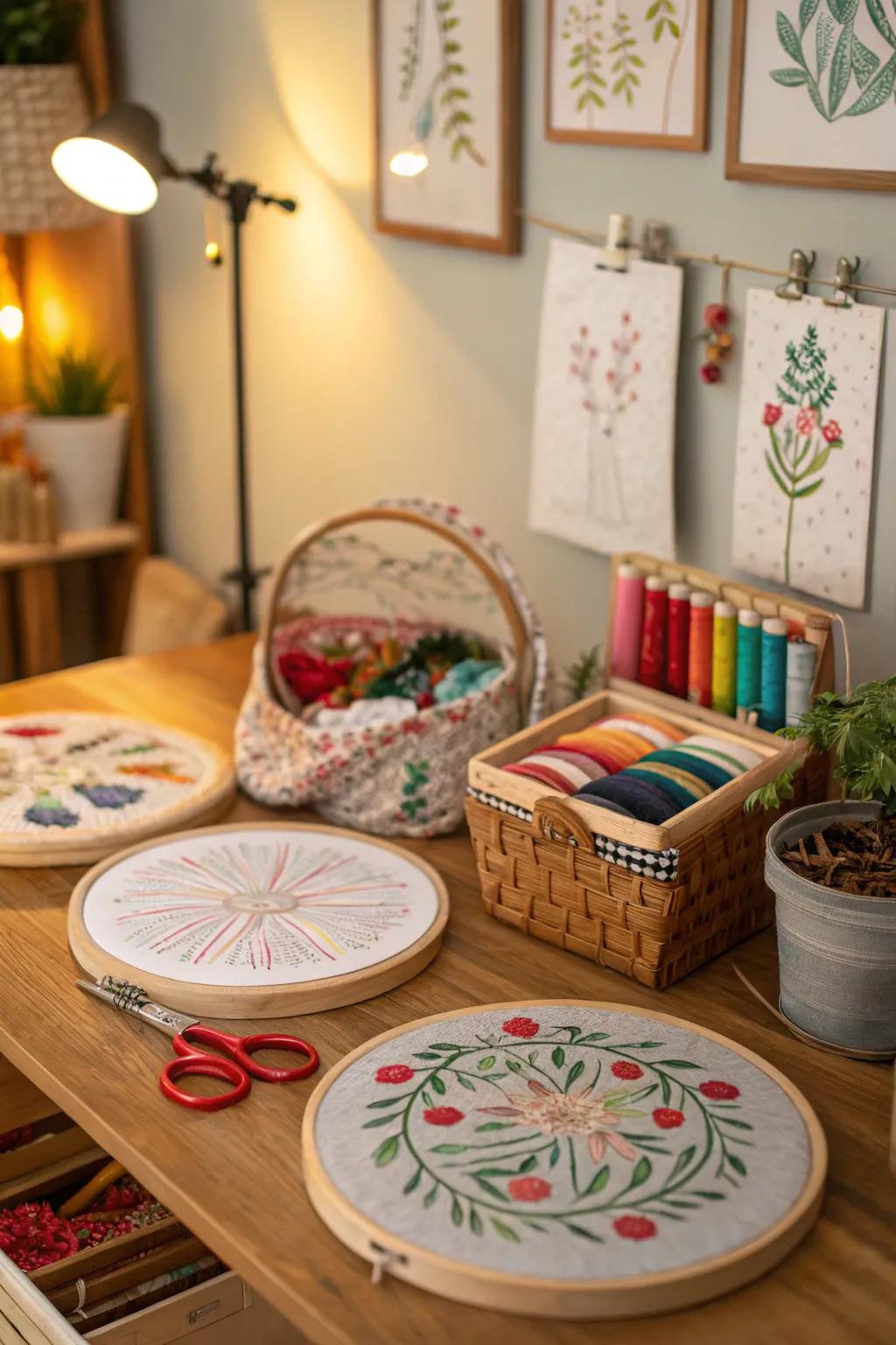 Embroidery enthusiast's corner: threading creativity with calm.