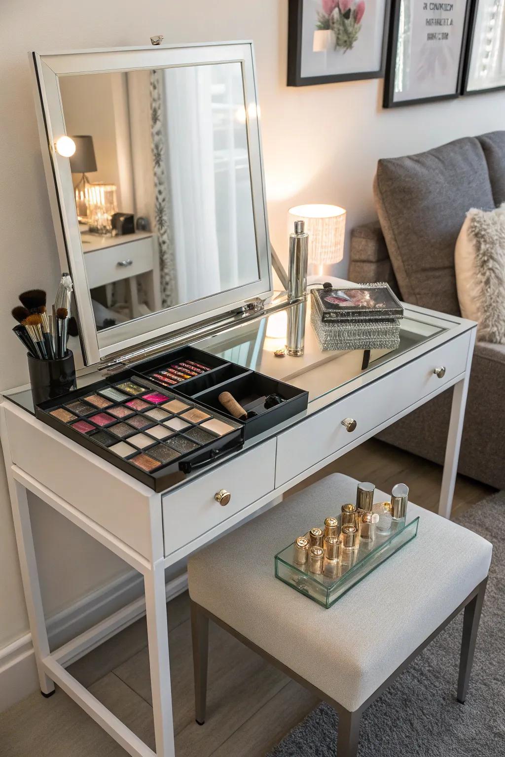 Glass tops add a sleek and modern touch to your vanity.