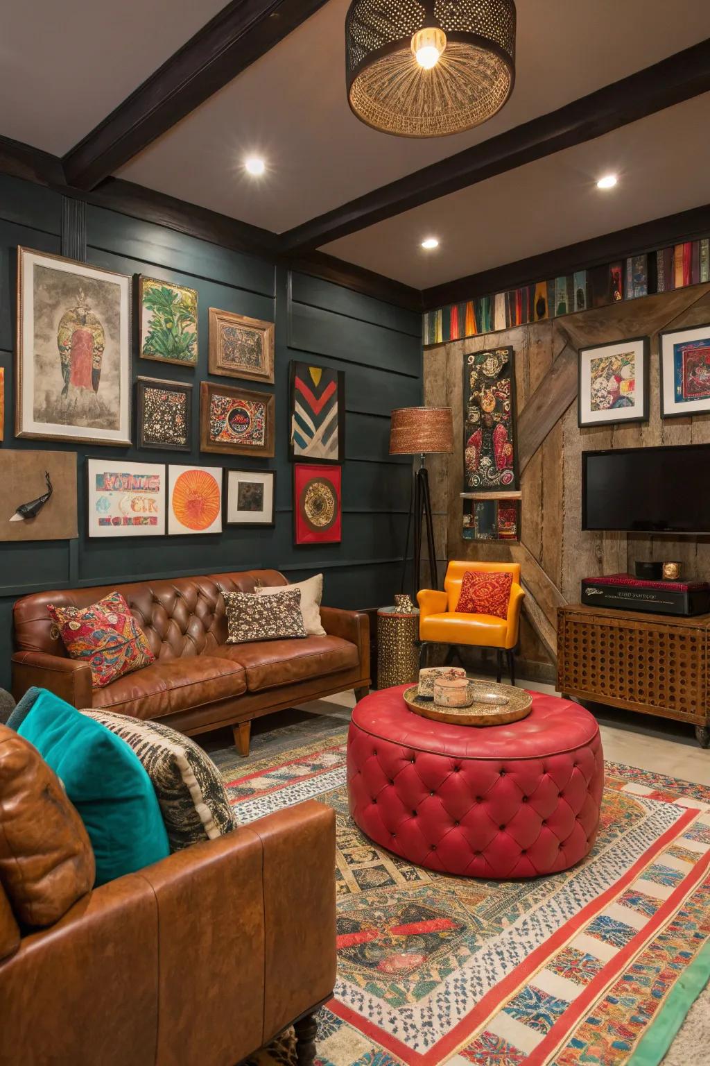 Express your individuality with a vibrant and eclectic man cave.