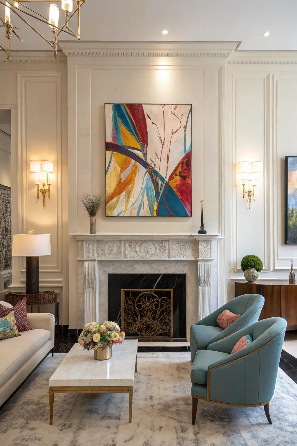 Make a statement with abstract art on your mantel.