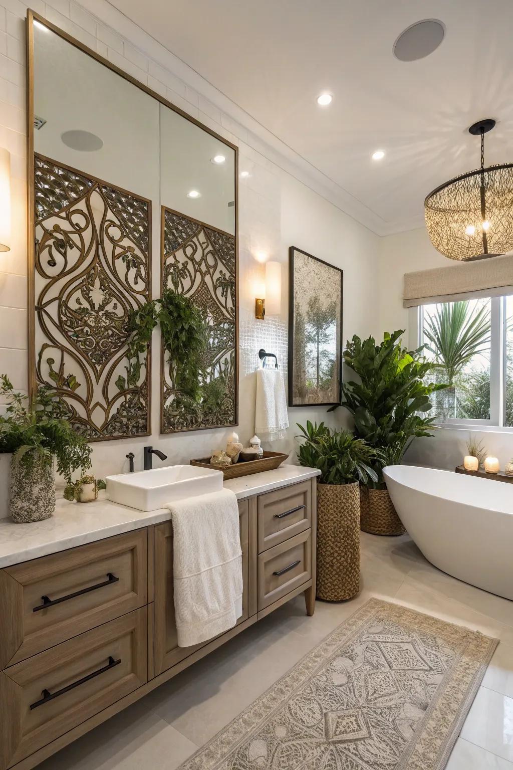 Artful decor transforms this bathroom into a personalized space.