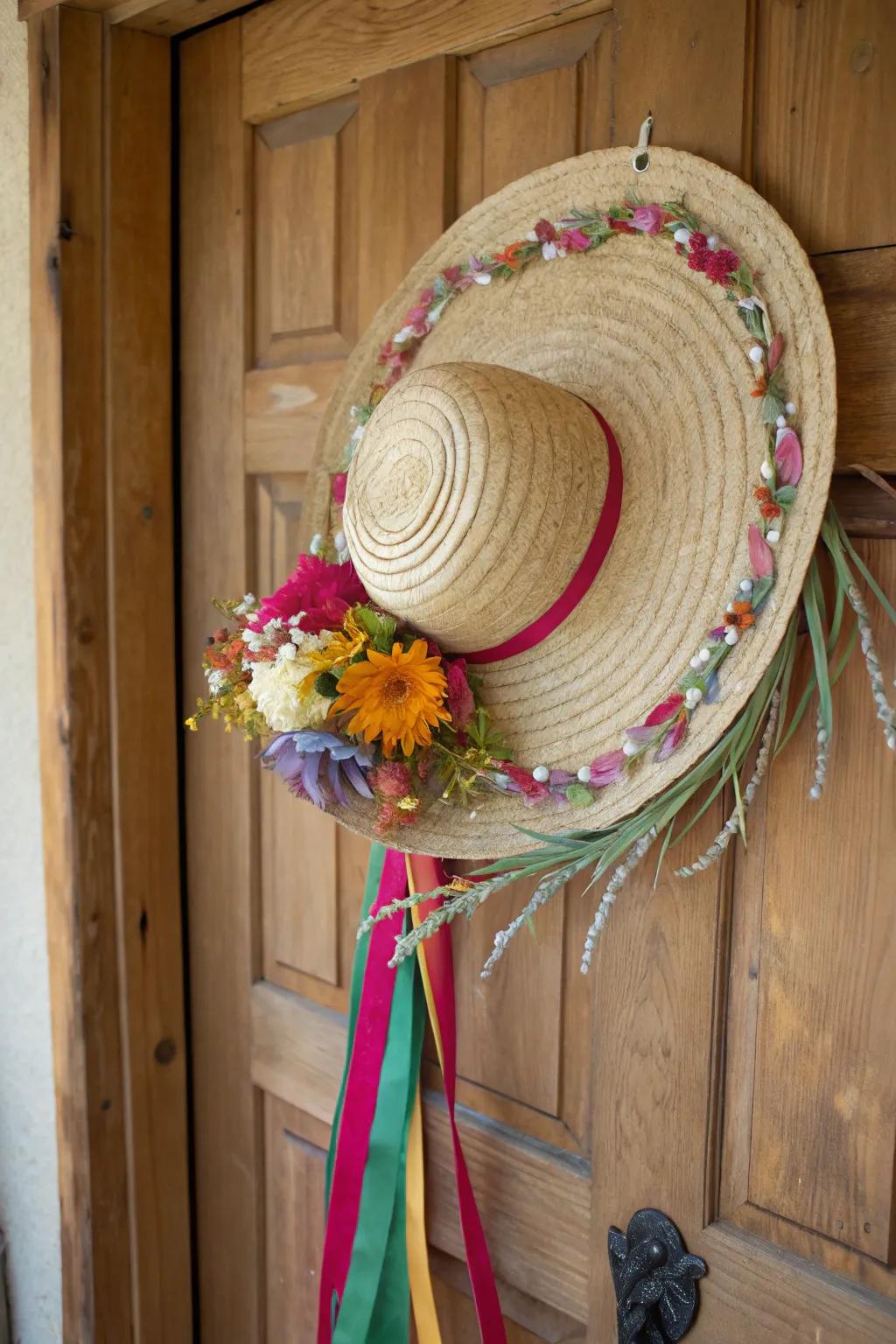 Welcome warmth and color with a charming sombrero wreath—a delightful blend of Mexican craftsmanship and minimalist elegance.