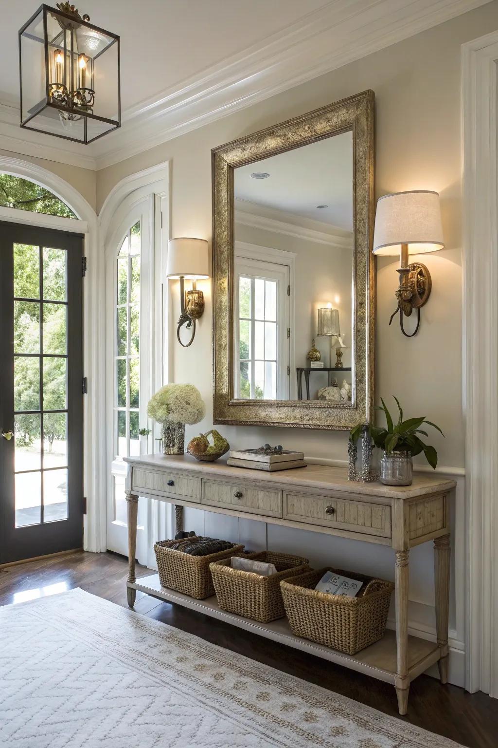 Sconces add elegance and enhance lighting around mirrors.