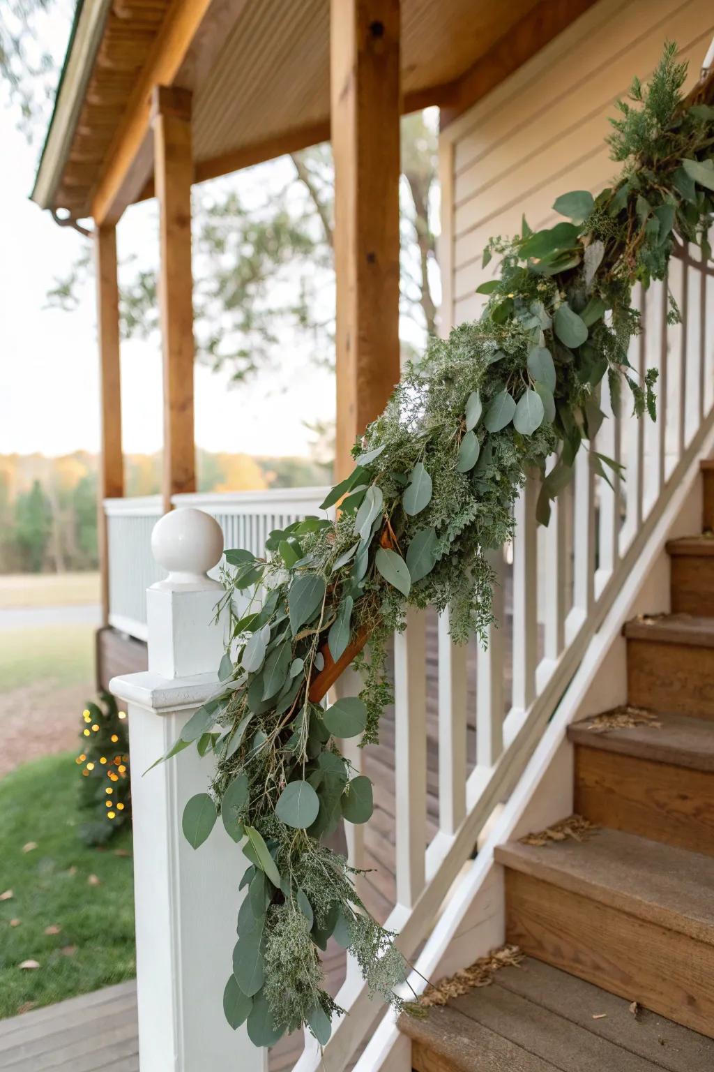 Eucalyptus garlands add lush greenery to fall displays.